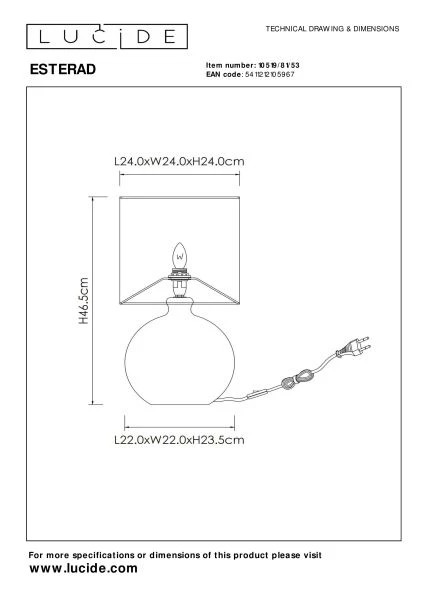 Lucide ESTERAD - Tafellamp - Ø 24 cm - 1xE14 - Oranje - technisch